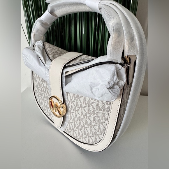 NWT MICHAEL Michael Kors Cream Signature Logo Hobo Crossbody - Picture 9 of 13